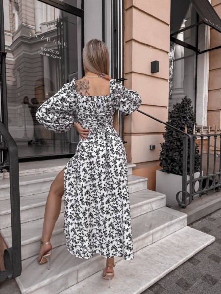 Легка сукня міді з розрізом чорного кольору 33020