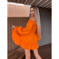 Муслиновое платье мини с рюшами оранжевого цвета 33025