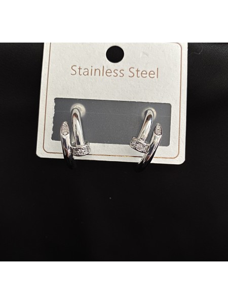 Сережки Цвях з камінням срібного кольору 33037