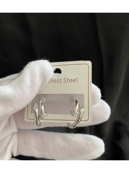 Сережки Цвях з камінням срібного кольору 33037