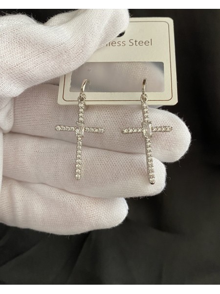 Сережки Хрести срібного кольору 33042