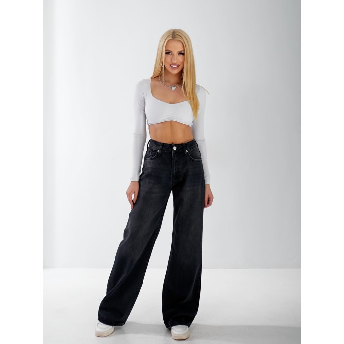 Джинси Burgas Wide leg жіночі чорного кольору 33057