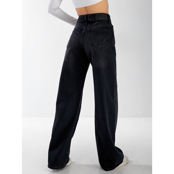 Джинси Burgas Wide leg жіночі чорного кольору 33057
