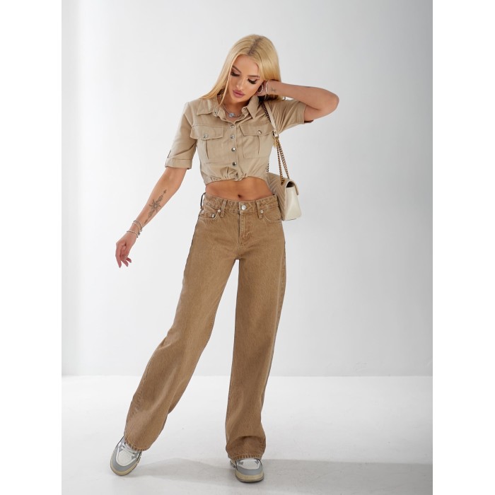 Джинси Stanley Wide leg жіночі бежевого кольору 33060