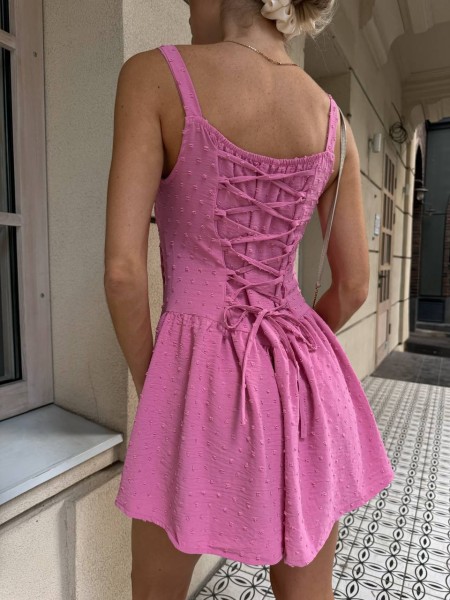 Літня сукня-комбінезон міні рожевого кольору 33069