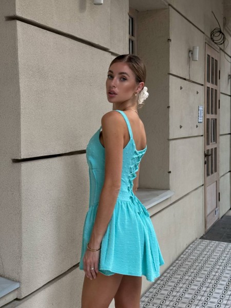 Літня сукня-комбінезон міні м'ятного кольору 33071