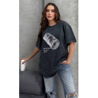 Женская футболка с рисунком графитового цвета 33072