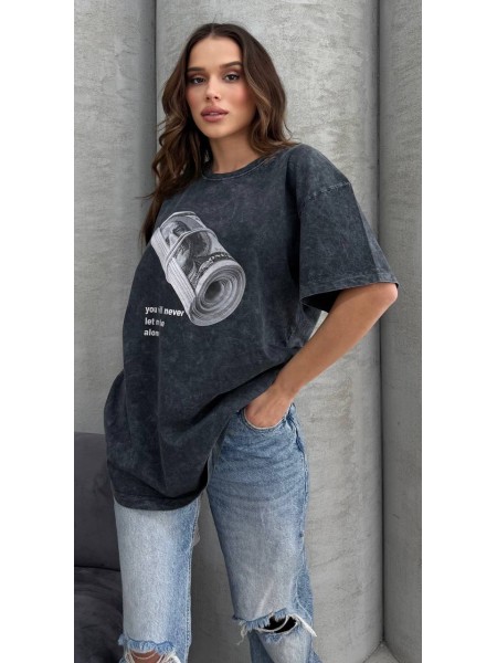 Жіноча футболка з малюнком графiтового кольору 33072