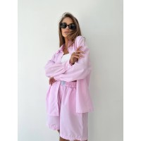 Бавовняний літній костюм в смужку рожевого кольору 33075