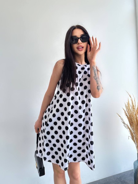 Легка літня сукня в горох бiлого кольору 33078