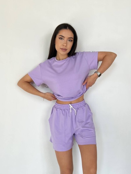Жіночий літній костюм із шортами лавандового кольору 33099
