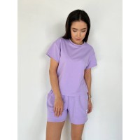 Жіночий літній костюм із шортами лавандового кольору 33099