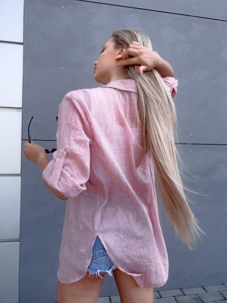 Бавовняна жіноча сорочка пудрового кольору 33103