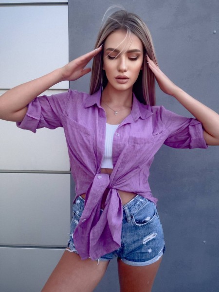 Бавовняна жіноча сорочка бузкового кольору 33104