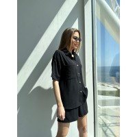 Женский летний костюм рубашка+шорты черного цвета 33108