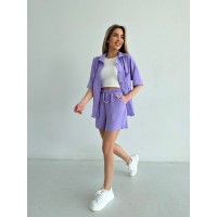 Жіночий літній костюм сорочка+шорти бузкового кольору 33109