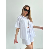 Женский летний костюм рубашка+шорты молочного цвета 33110
