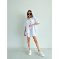 Женский летний костюм рубашка+шорты молочного цвета 33110