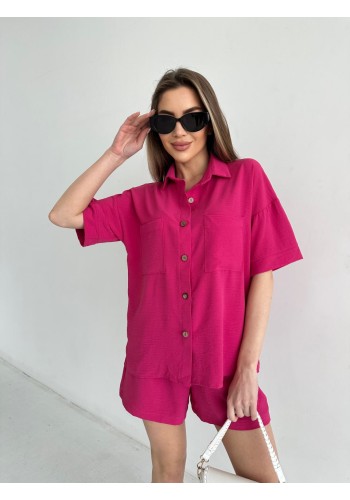 Жіночий літній костюм сорочка+шорти малинового кольору 33112