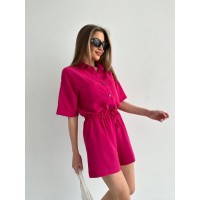 Жіночий літній костюм сорочка+шорти малинового кольору 33112