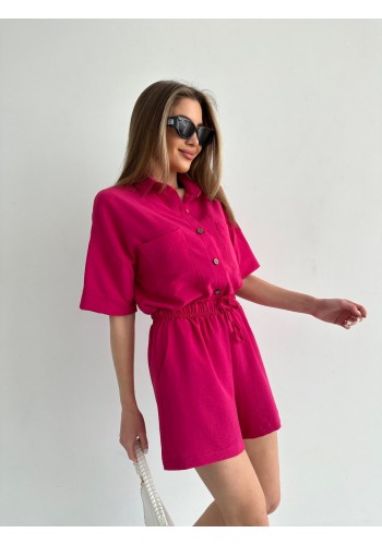 Жіночий літній костюм сорочка+шорти малинового кольору 33112