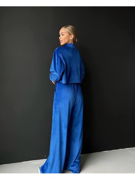 Жіночий легкий костюм на блискавці синього кольору 33114
