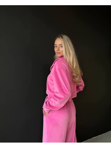 Жіночий легкий костюм на блискавці малинового кольору 33116