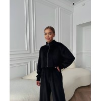 Жіночий легкий костюм на блискавці чорного кольору 33117