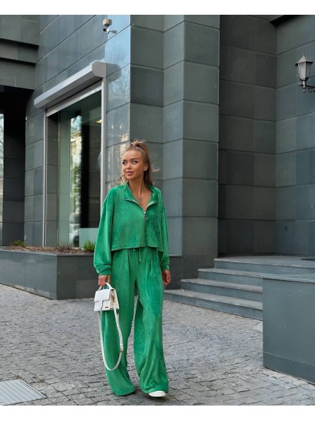 Жіночий легкий костюм на блискавці зеленого кольору 33118