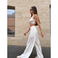 Женский прогулочный костюм (топ+штаны) молочного цвета 33132