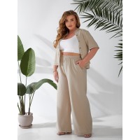 Жіночий легкий класичний костюм бежевого кольору 33134