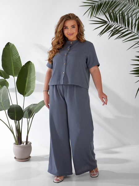 Жіночий легкий класичний костюм графiтового кольору 33136