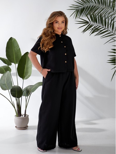 Жіночий легкий класичний костюм чорного кольору 33137