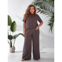 Женский легкий классический костюм кофейного цвета 33138