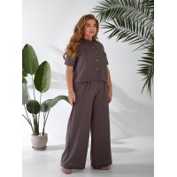 Женский легкий классический костюм кофейного цвета 33138