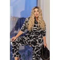 Жіночий легкий брючний костюм чорного кольору 33140