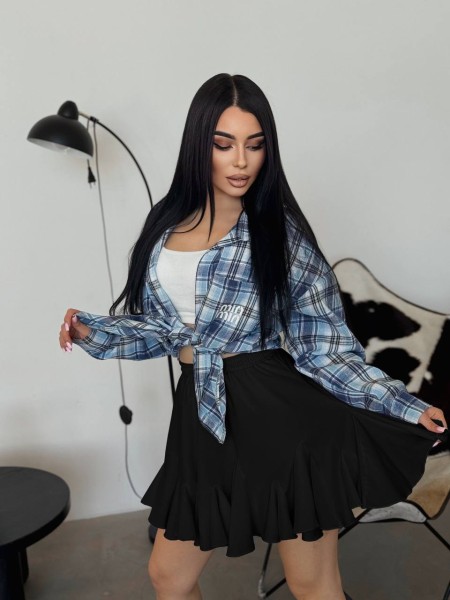 Повітряна спідниця-шорти міні чорного кольору 33155