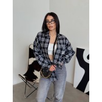 Жіноча бавовняна сорочка в клітинку синього кольору 33156