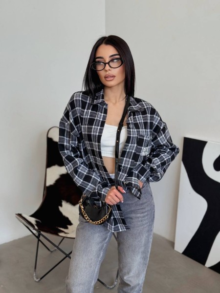 Жіноча бавовняна сорочка в клітинку синього кольору 33156