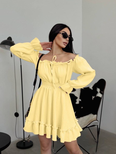 Муслинова сукня міні жовтого кольору 33158