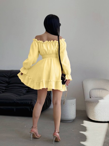 Муслинова сукня міні жовтого кольору 33158