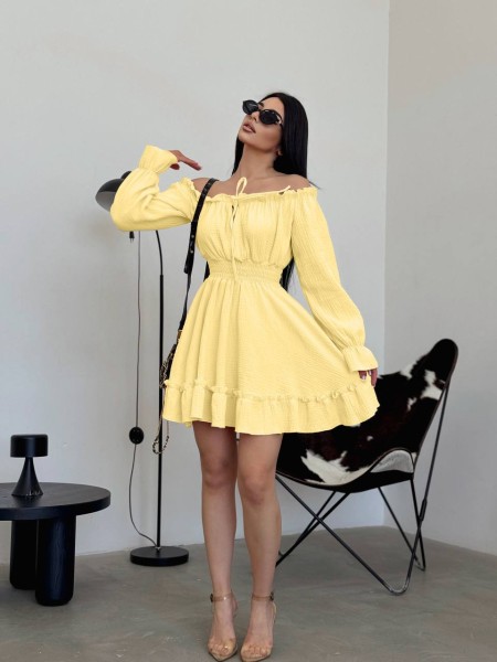 Муслинова сукня міні жовтого кольору 33158