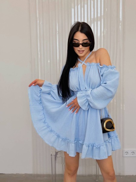 Муслинова сукня міні блакитного кольору 33160