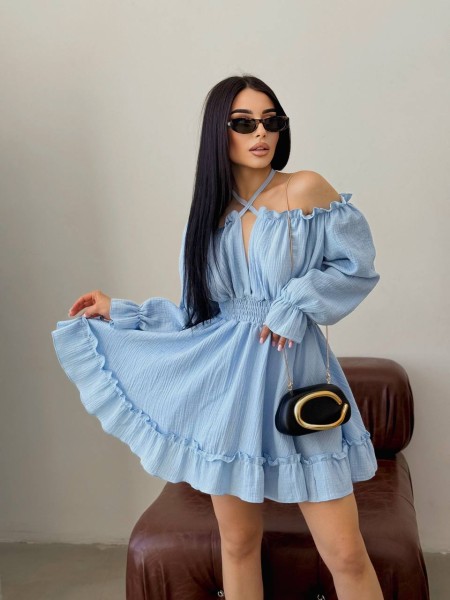 Муслинова сукня міні блакитного кольору 33160