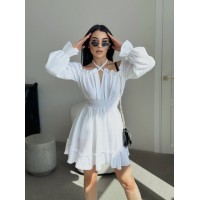 Муслиновое платье мини молочного цвета 33162