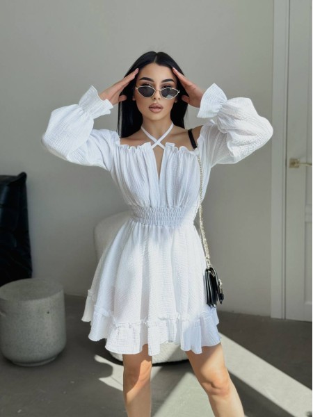 Муслинова сукня міні молочного кольору 33162