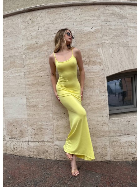 Жіноча силуетна сукня максі жовтого кольору 33167