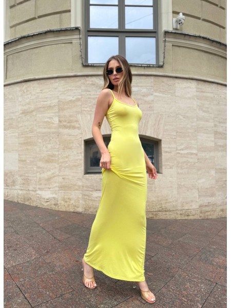 Жіноча силуетна сукня максі жовтого кольору 33167