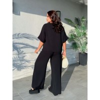 Легкий брючний костюм із крепу чорного кольору 33185