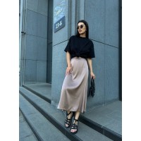 Жіноча шовкова спідниця міді кавового кольору 33189